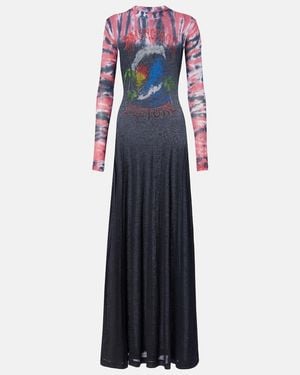 Balenciaga Printed Tie-Dye Cotton-Blend Jersey Maxi Dress - Blue