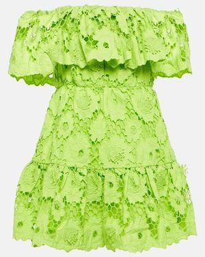 Self-Portrait Vestido Corto En Encaje Sin Hombros - Verde