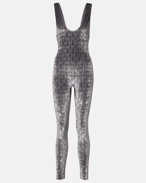 Gucci Gg Crystal Velvet Jumpsuit - Gray