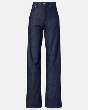 Dries Van Noten Jeans Anchos Florales - Azul