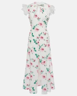 Alessandra Rich Floral Silk Midi Dress - White