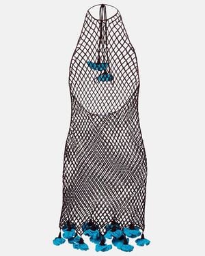 Alaïa Floral-Applique Open-Knit Cotton Minidress - Blue