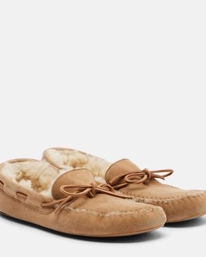 The Row Lucca Shearling-Trimmed Suede Boat Shoes - Natural