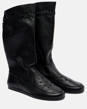 Isabel Marant Welky Laser-Cut Leather Mid-Calf Boots - Black
