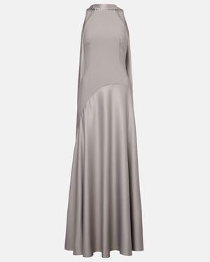 Solace London Cece Satin And Crepe Gown - Grey