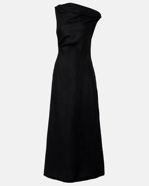 Faithfull the Brand Sius Asymmetric Linen Midi Dress - Black