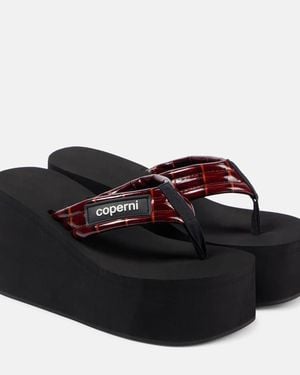 Coperni Logo Leather Platform Thong Sandals - Black