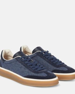 Loro Piana Tennis Walk Suede-Trimmed Denim Trainers - Blue