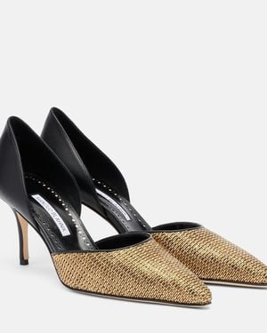 Manolo Blahnik Taylerbinu Leather-Trimmed Woven Pumps - Metallic