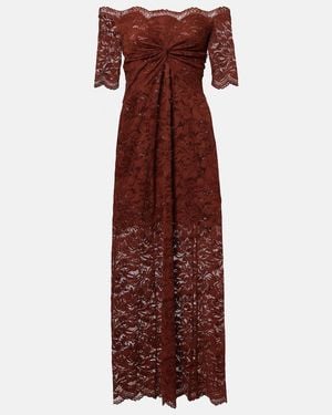 Rabanne Floral Stretch-Guipure Lace Midi Dress - Brown