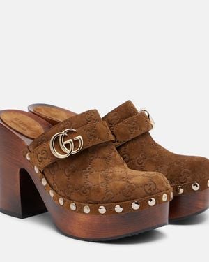 Gucci Double G Suede Clogs - Brown