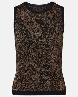 Etro Paisley Wool-Blend Lame Tank Top - Brown