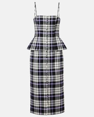 Carolina Herrera Checked Trompe L'Oil Wool Midi Dress - Blue