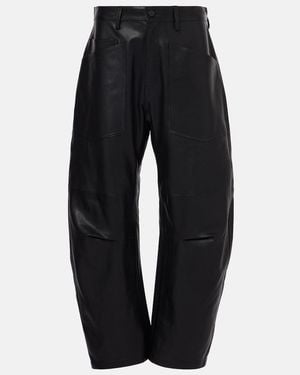 Nili Lotan Shon Leather Barrel-Leg Trousers - Black