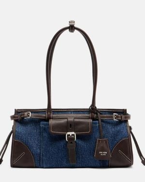 Prada Schultertasche Bonnie Medium Aus Denim - Blau