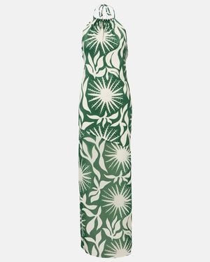 Cala De La Cruz Acasia Beaded Printed Halterneck Maxi Dress - Green