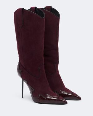 Paris Texas Lidia Queen Of Hearts Suede Mid-Calf Boots - Red