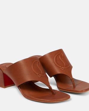Christian Louboutin Cl Tongamule Leather Sandals - Brown