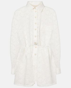 Zimmermann Crush Embroidered Linen Playsuit - White
