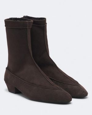 Magda Butrym Ankle Boots Aus Veloursleder Mit Shearling - Schwarz