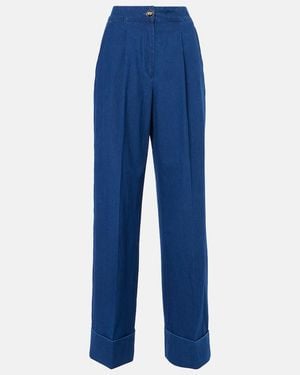 Valentino High-Rise Pleated Wide-Leg Jeans - Blue