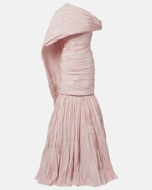 Marmar Halim Pleated Taffeta Bustier Gown And Cape Set - Pink