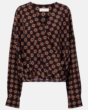 Dries Van Noten Draped Printed Silk Top - Black