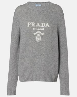 Prada Logo Intarsia Wool And Cashmere Jumper - Grey