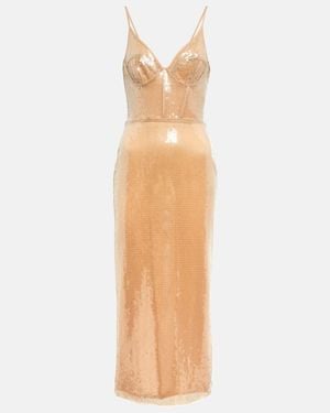 David Koma Sequined Midi Dress - Natural