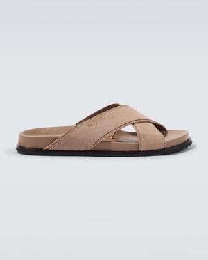 Brioni Leather-Trimmed Suede Sandals - Brown