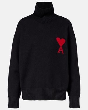 Ami Paris Rollkragenpullover Ami De Cour Aus Schurwolle - Blau