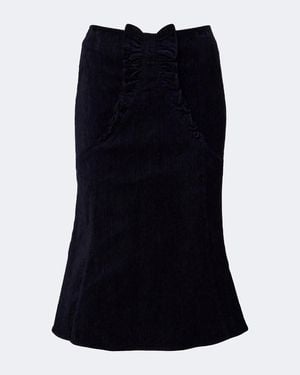 ShuShu/Tong Bow-Detail Ruffled Velvet Midi Skirt - Black