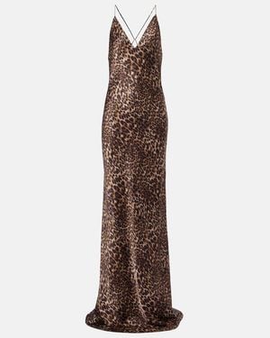 Nili Lotan Ira Leopard-Print Silk Gown - Brown