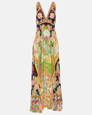 CAMILLA Crystal-Embellished Printed Silk Crepe De Chine Maxi Dress - Metallic