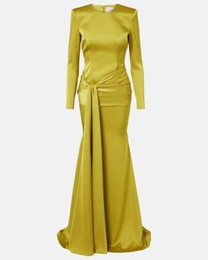 Alex Perry Draped Sash Satin Crepe Gown - Yellow