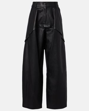 Loewe Paneled Leather Wide-Leg Pants - Black