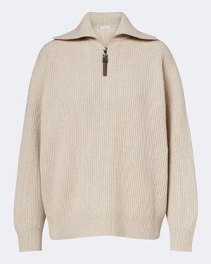 Brunello Cucinelli Jersey Acanalado De Cachemir Con Cuentas Monili - Neutro