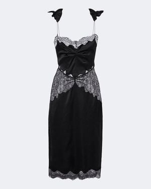 The Attico Lace-Trimmed Satin Midi Dress - Black