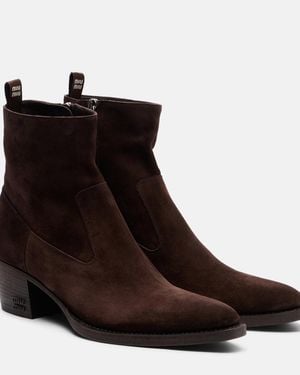 Miu Miu Ankle Boots Aus Veloursleder - Braun