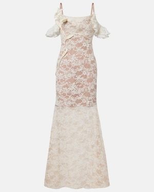 Self-Portrait Floral-Applique Lace Gown - Natural