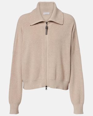 Brunello Cucinelli Knitted Cotton Blouson Jacket - Natural