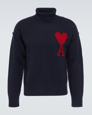Ami Paris Rollkragenpullover Ami De Cour Aus Schurwolle - Blau