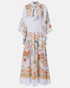 Etro Scarf-Detail Floral Silk Maxi Dress - Blue