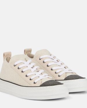 Brunello Cucinelli Monili Suede-Trimmed Low-Top Trainers - White