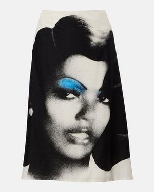 Versace Bedruckter Midirock Aus Seidenpopeline - Schwarz