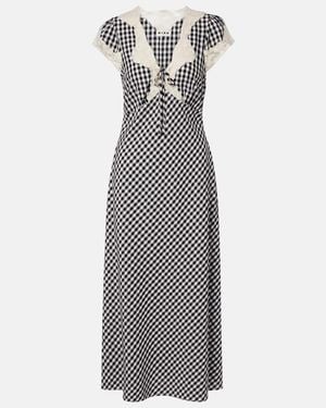 RIXO London Vestido Midi Amari A Cuadros Con Encaje - Gris