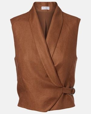 Brunello Cucinelli Monili Linen Vest - Brown