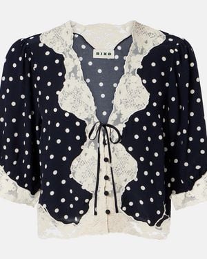 RIXO London Ursula Polka-Dot Crepe De Chine Top - Blue