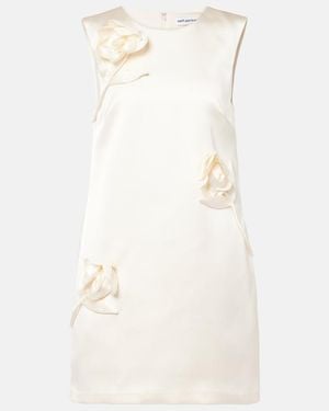 Self-Portrait Floral-Applique Satin Minidress - Natural