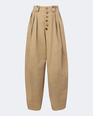 Chloé Embellished Pleated Cotton Barrel-Leg Pants - Natural